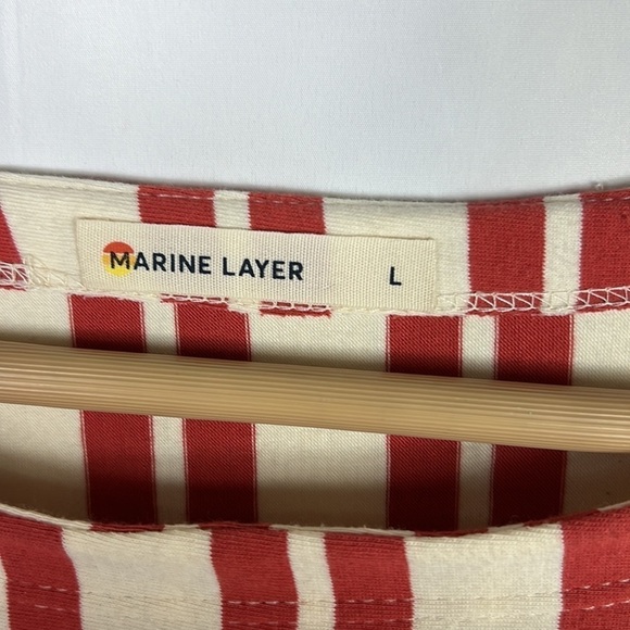 Marine Layer Lola Cocoon Red/Orange Stripe Dress Drawstring Pockets Sz L - Picture 5 of 12
